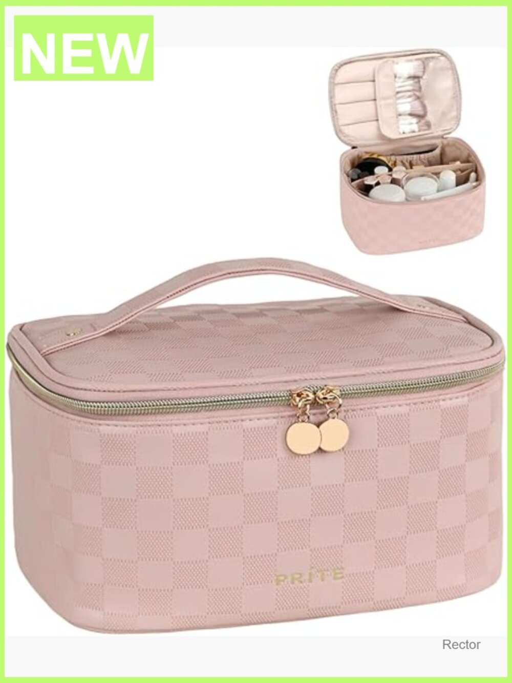 Large Capacity Cosmetic Bag with Handle, Waterproof Pu Leather Travel Case,